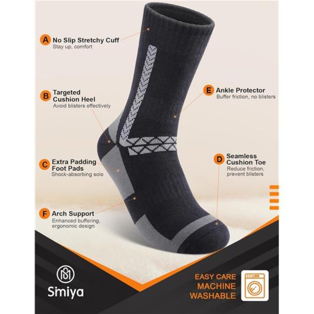 Wool Socks for Men 5 Pairs 10 to 13Thermal Warm Hiking Super Thick Crew - Picture 4 of 7